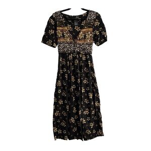 Vtg BRETT ALIXANDER Women Apron Vest Short Sleeve Maxi Dress Sz 12 Black 9-15